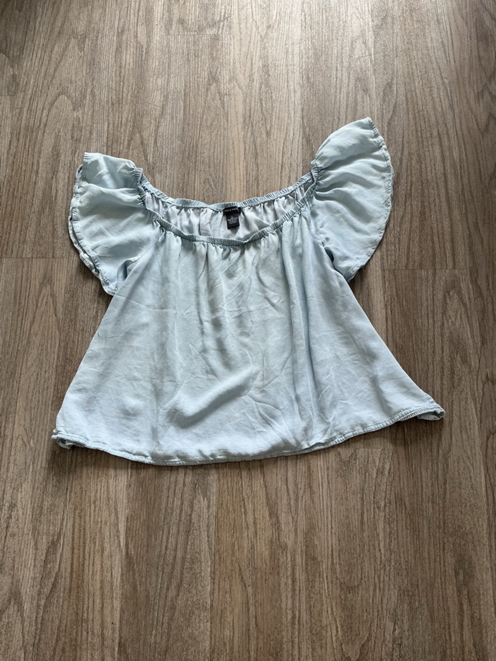 Light Blue Off-Shoulder Ruffle Sleeve Women's Top